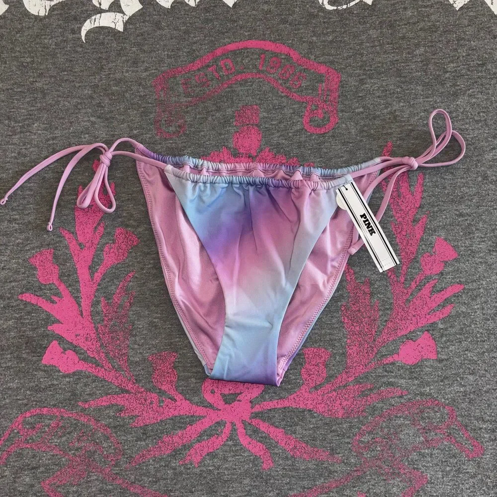 Victorias Secret PINK Rainbow Ombre Cotton Candy Bling String Bikini Set XS